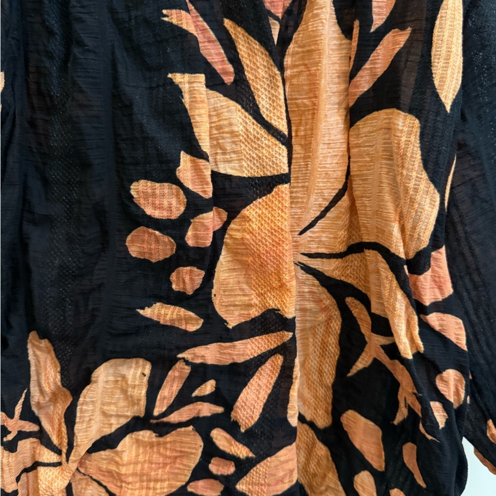 Anthropologie Orange and Black Relaxed Off The Shoulder Puffed Sleeve Blouse - Picture 9 of 11